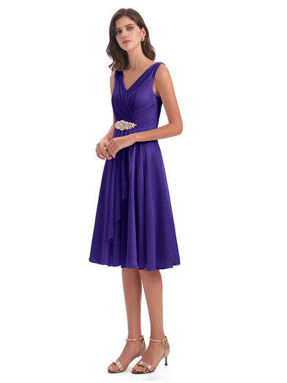 Caylee Knee Length V-neck Asymmetrical Chiffon Bridesmaid Dresses