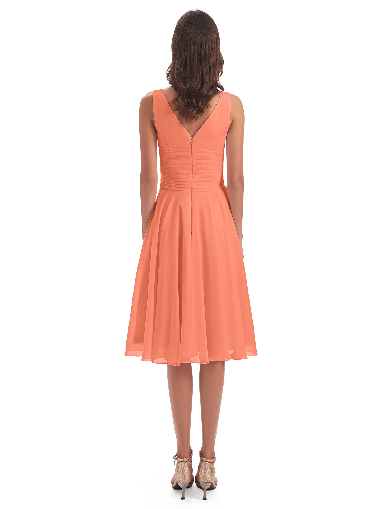 Caylee Knee Length V-neck Asymmetrical Chiffon Bridesmaid Dresses
