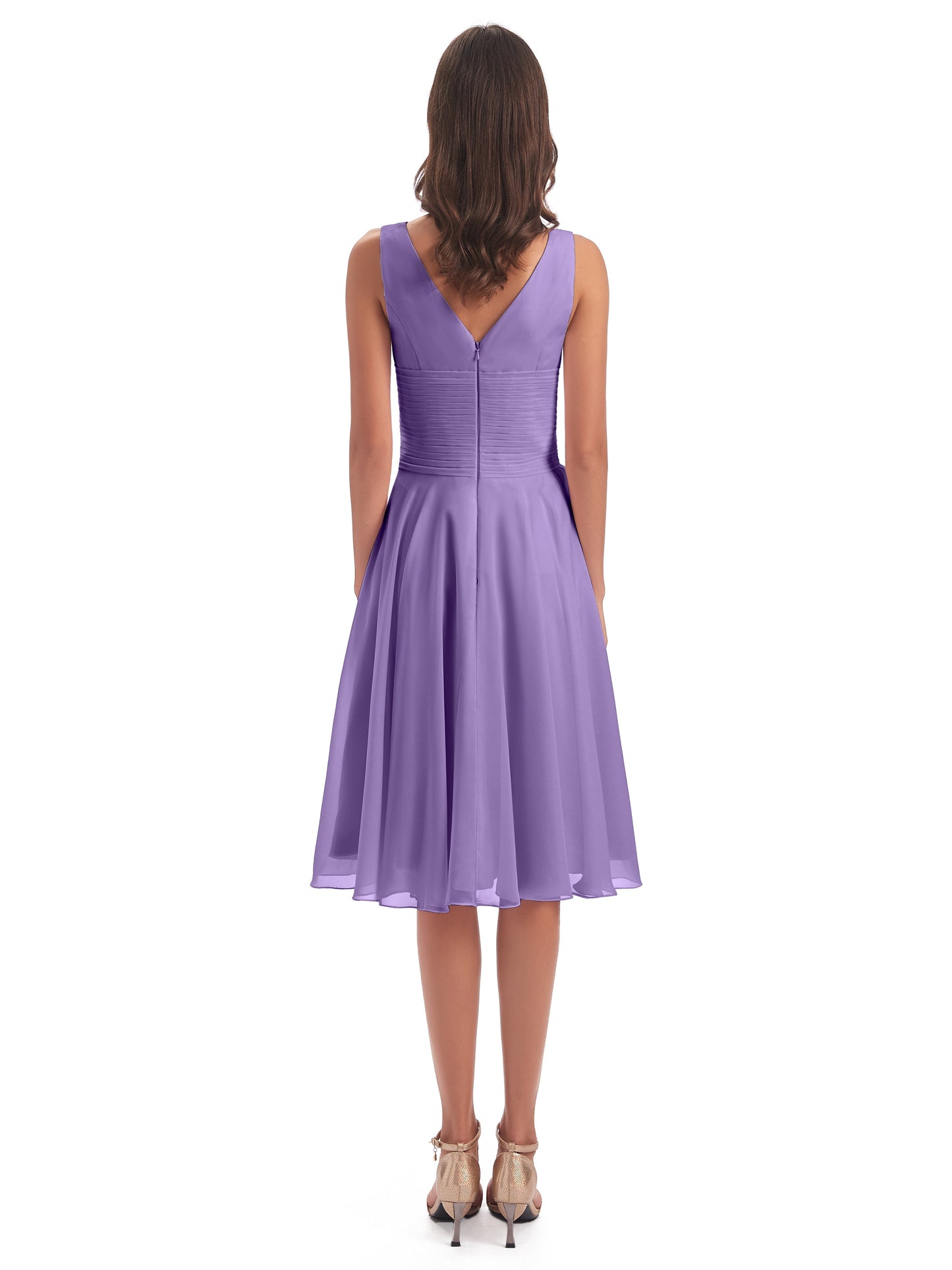 Caylee Knee Length V-neck Asymmetrical Chiffon Bridesmaid Dresses