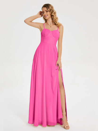 Ruth Spaghetti Straps A-line Bridesmaid Dress with Slit