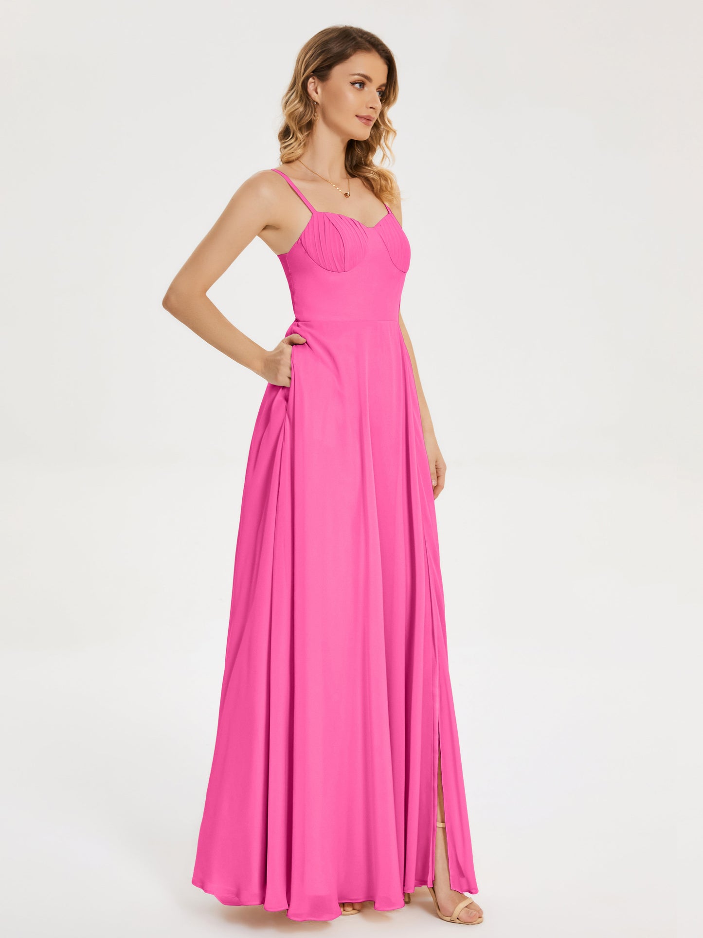 Ruth Spaghetti Straps A-line Bridesmaid Dress with Slit