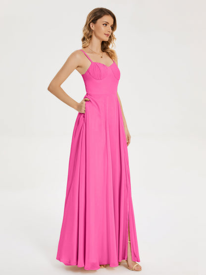 Ruth Spaghetti Straps A-line Bridesmaid Dress with Slit