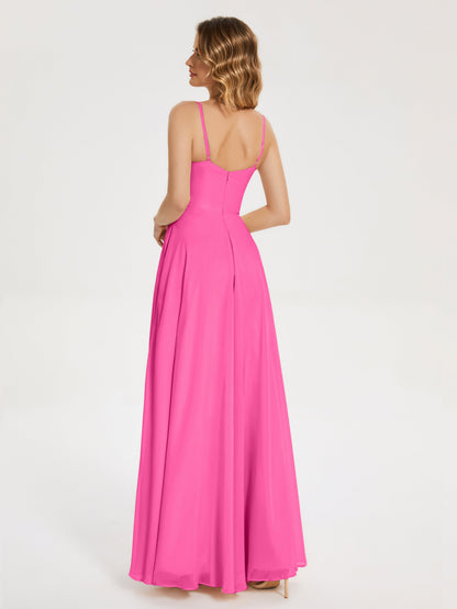 Ruth Spaghetti Straps A-line Bridesmaid Dress with Slit