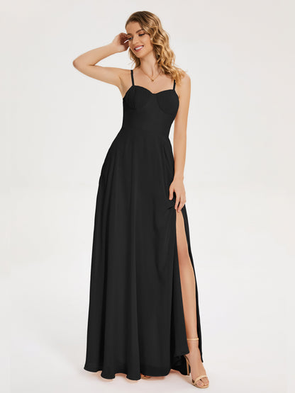 Ruth Spaghetti Straps A-line Bridesmaid Dress with Slit