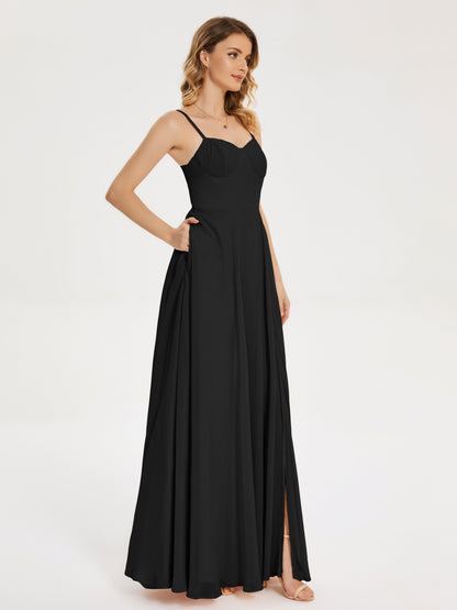 Ruth Spaghetti Straps A-line Bridesmaid Dress with Slit