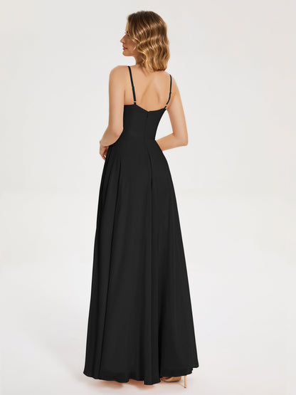 Ruth Spaghetti Straps A-line Bridesmaid Dress with Slit