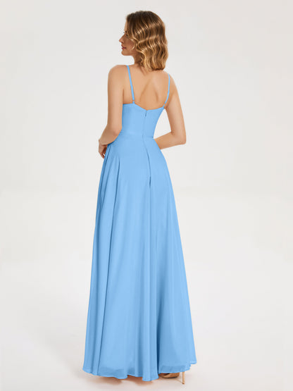 Ruth Spaghetti Straps A-line Bridesmaid Dress with Slit