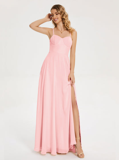 Ruth Spaghetti Straps A-line Bridesmaid Dress with Slit