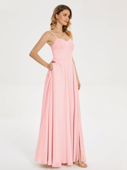 Ruth Spaghetti Straps A-line Bridesmaid Dress with Slit