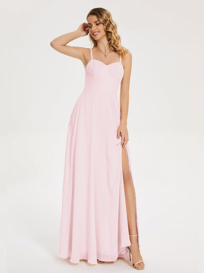 Ruth Spaghetti Straps A-line Bridesmaid Dress with Slit