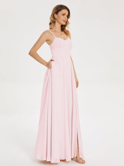 Ruth Spaghetti Straps A-line Bridesmaid Dress with Slit