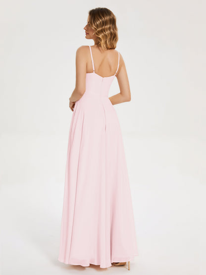 Ruth Spaghetti Straps A-line Bridesmaid Dress with Slit