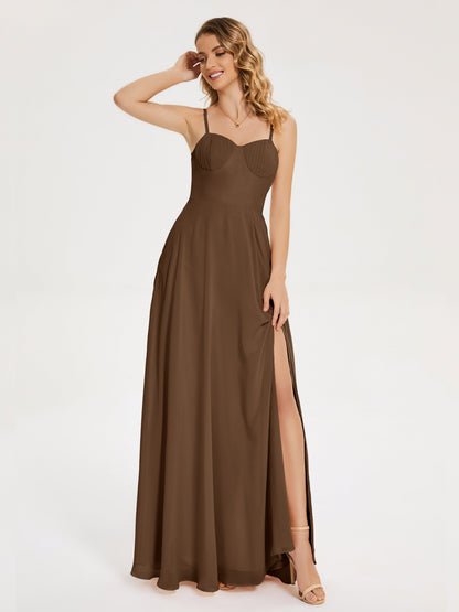 Ruth Spaghetti Straps A-line Bridesmaid Dress with Slit