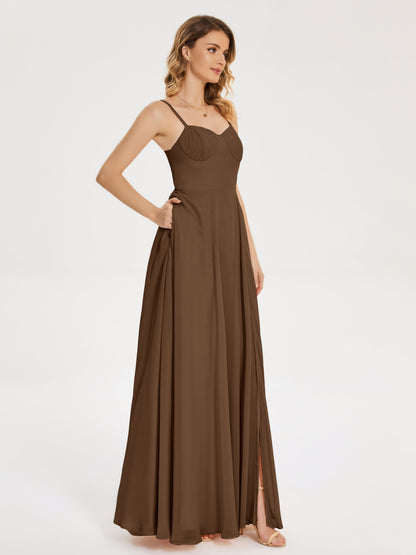 Ruth Spaghetti Straps A-line Bridesmaid Dress with Slit