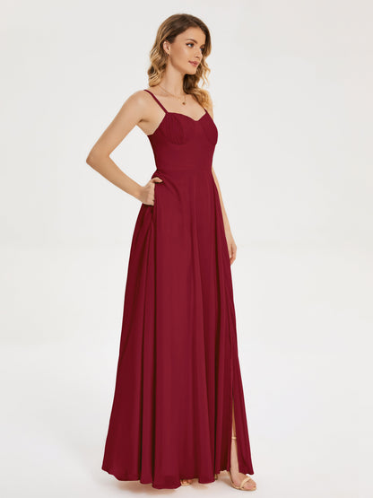 Ruth Spaghetti Straps A-line Bridesmaid Dress with Slit