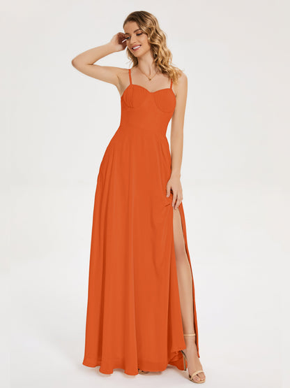 Ruth Spaghetti Straps A-line Bridesmaid Dress with Slit