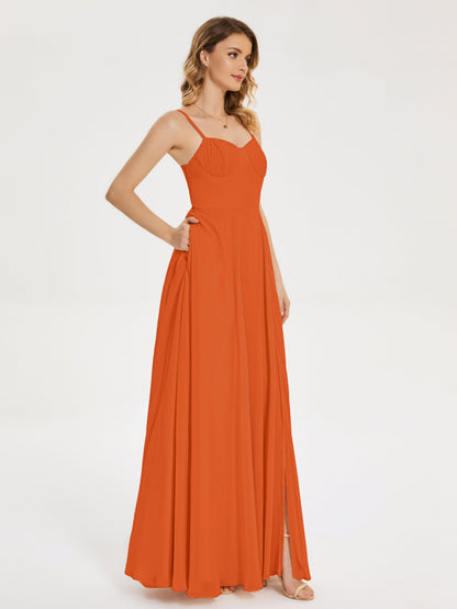 Ruth Spaghetti Straps A-line Bridesmaid Dress with Slit