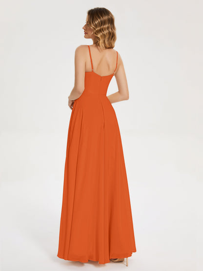 Ruth Spaghetti Straps A-line Bridesmaid Dress with Slit