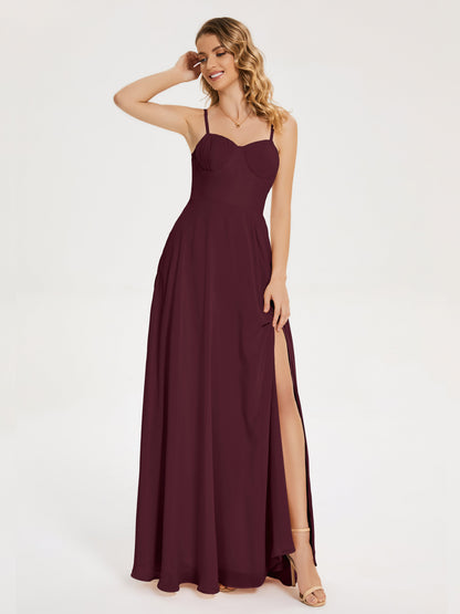 Ruth Spaghetti Straps A-line Bridesmaid Dress with Slit