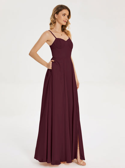 Ruth Spaghetti Straps A-line Bridesmaid Dress with Slit