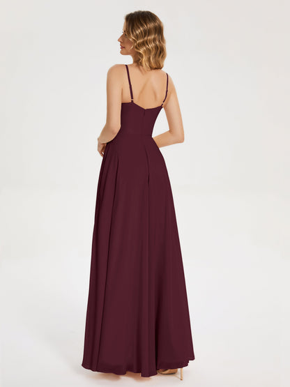 Ruth Spaghetti Straps A-line Bridesmaid Dress with Slit