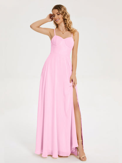 Ruth Spaghetti Straps A-line Bridesmaid Dress with Slit