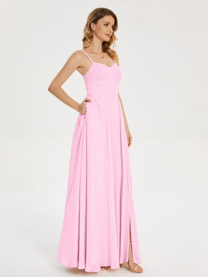Ruth Spaghetti Straps A-line Bridesmaid Dress with Slit