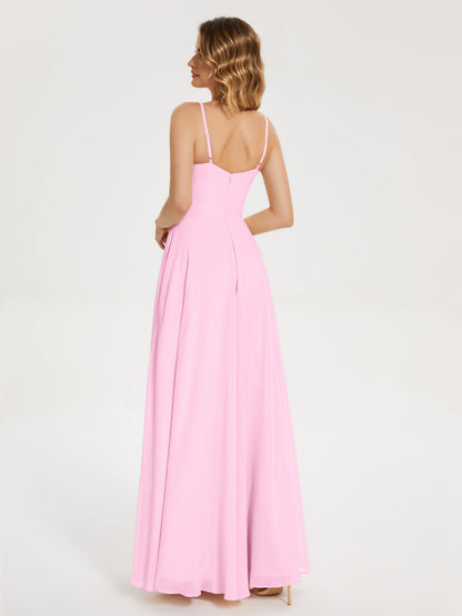 Ruth Spaghetti Straps A-line Bridesmaid Dress with Slit