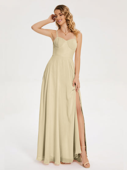 Ruth Spaghetti Straps A-line Bridesmaid Dress with Slit