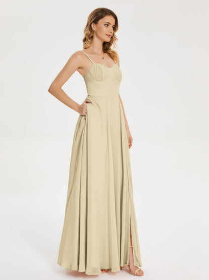 Ruth Spaghetti Straps A-line Bridesmaid Dress with Slit