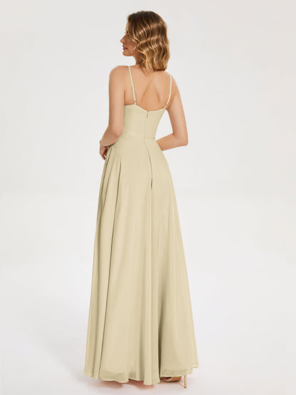 Ruth Spaghetti Straps A-line Bridesmaid Dress with Slit