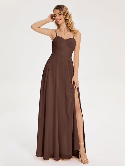 Ruth Spaghetti Straps A-line Bridesmaid Dress with Slit