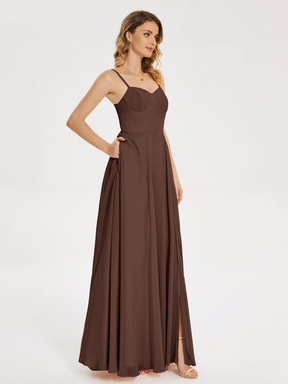 Ruth Spaghetti Straps A-line Bridesmaid Dress with Slit