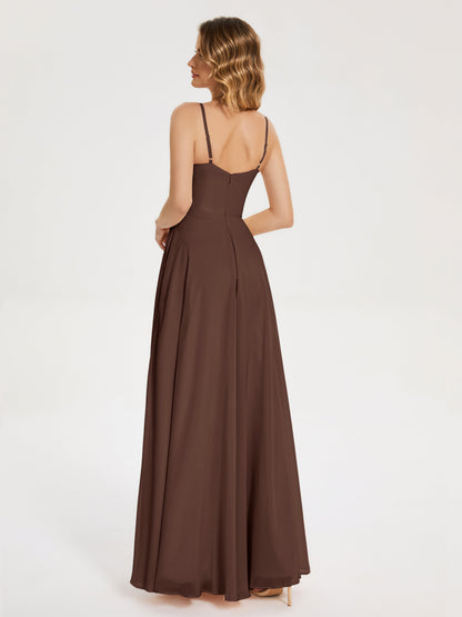 Ruth Spaghetti Straps A-line Bridesmaid Dress with Slit