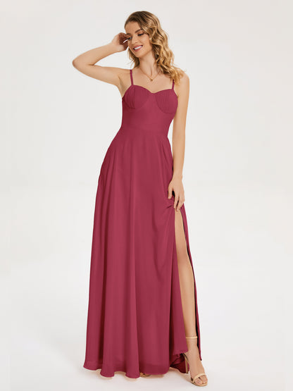 Ruth Spaghetti Straps A-line Bridesmaid Dress with Slit