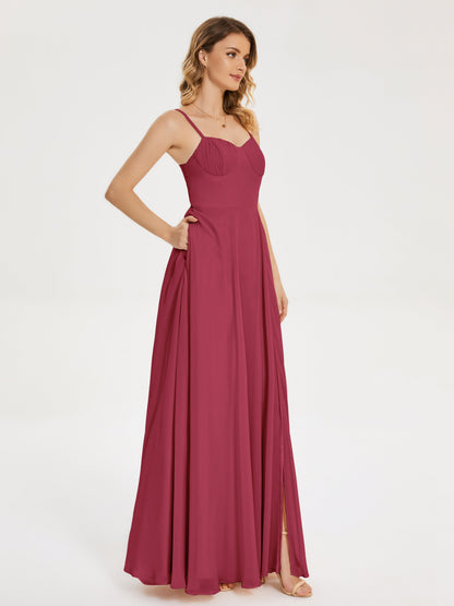Ruth Spaghetti Straps A-line Bridesmaid Dress with Slit