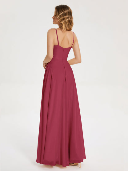 Ruth Spaghetti Straps A-line Bridesmaid Dress with Slit