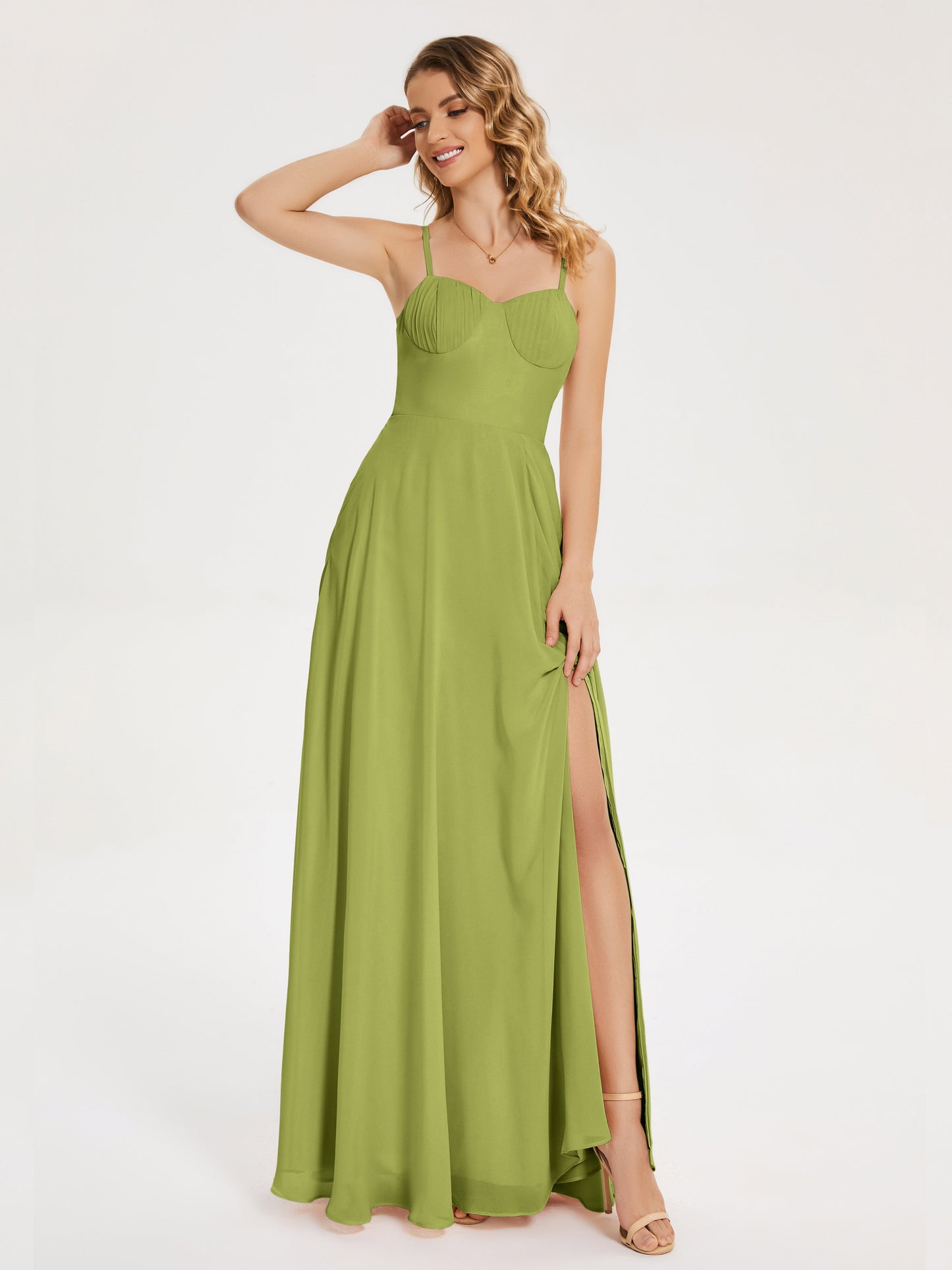 Ruth Spaghetti Straps A-line Bridesmaid Dress with Slit