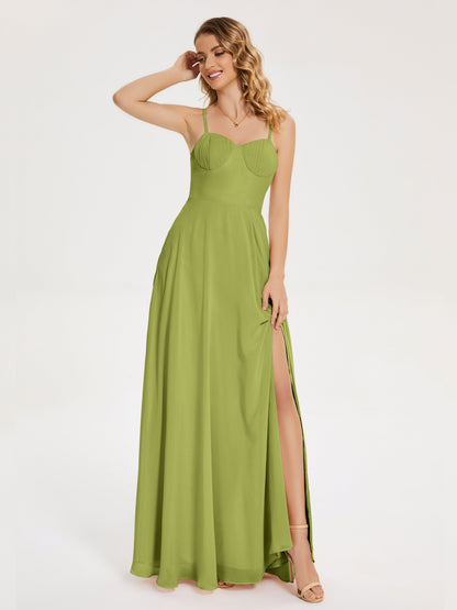 Ruth Spaghetti Straps A-line Bridesmaid Dress with Slit