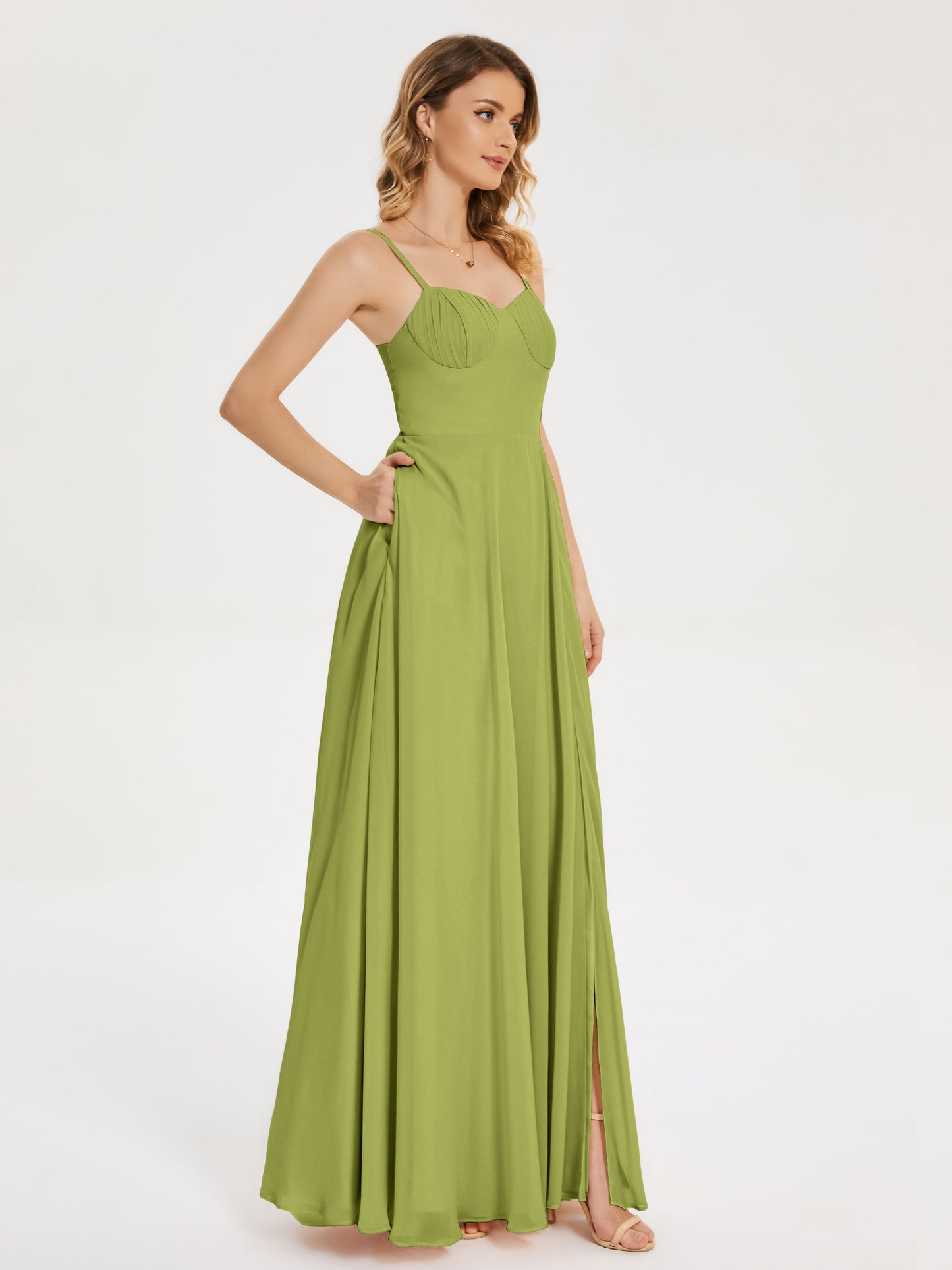 Ruth Spaghetti Straps A-line Bridesmaid Dress with Slit