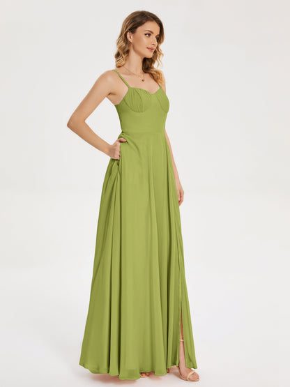 Ruth Spaghetti Straps A-line Bridesmaid Dress with Slit