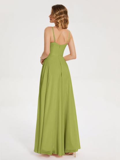 Ruth Spaghetti Straps A-line Bridesmaid Dress with Slit