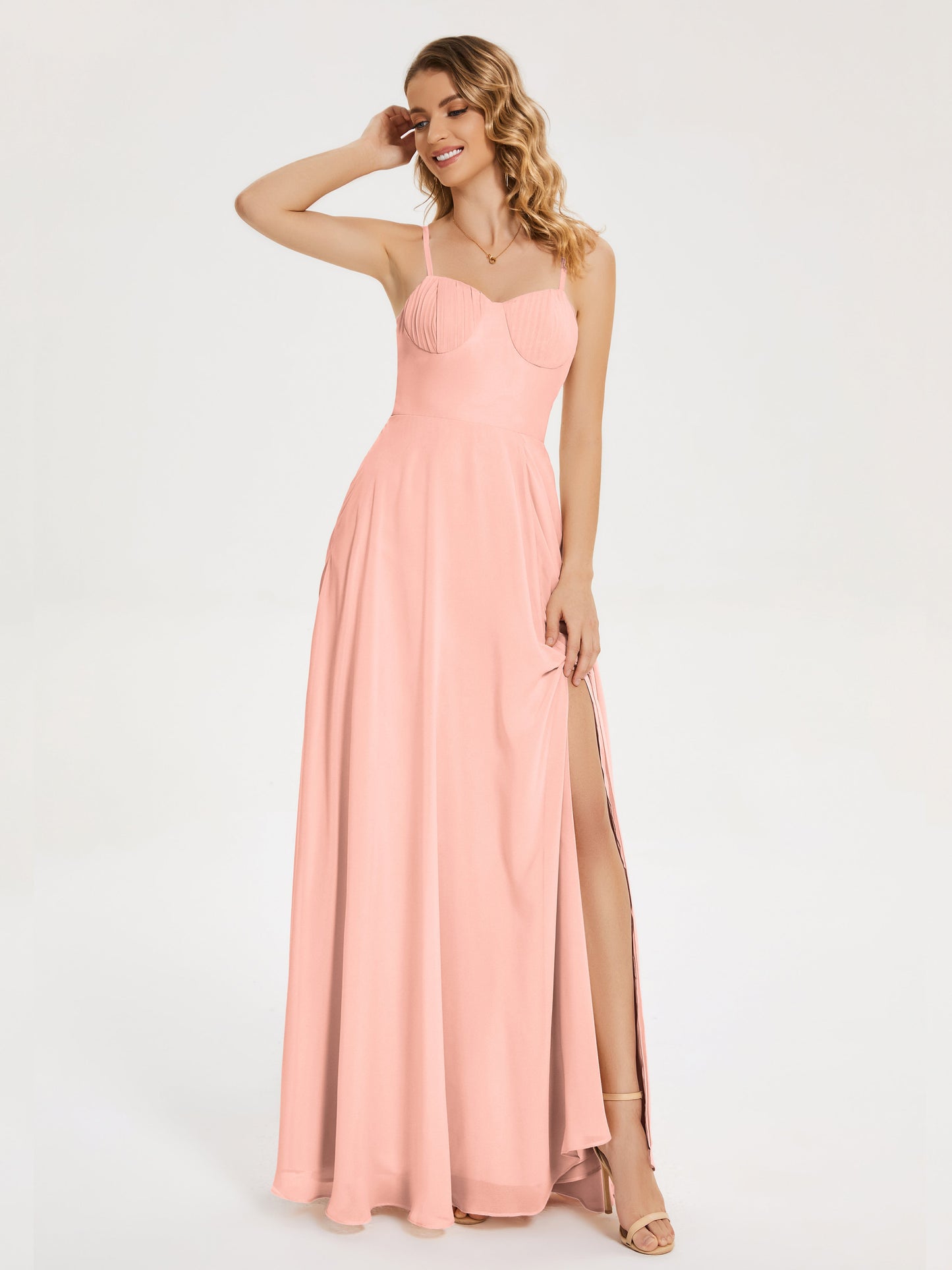 Ruth Spaghetti Straps A-line Bridesmaid Dress with Slit