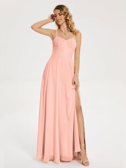 Ruth Spaghetti Straps A-line Bridesmaid Dress with Slit