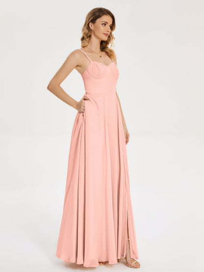 Ruth Spaghetti Straps A-line Bridesmaid Dress with Slit