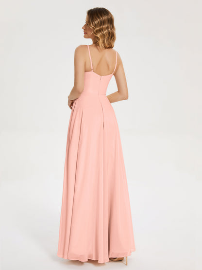 Ruth Spaghetti Straps A-line Bridesmaid Dress with Slit