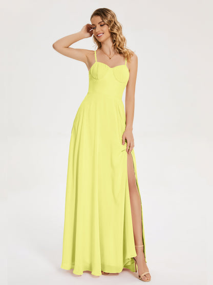 Ruth Spaghetti Straps A-line Bridesmaid Dress with Slit