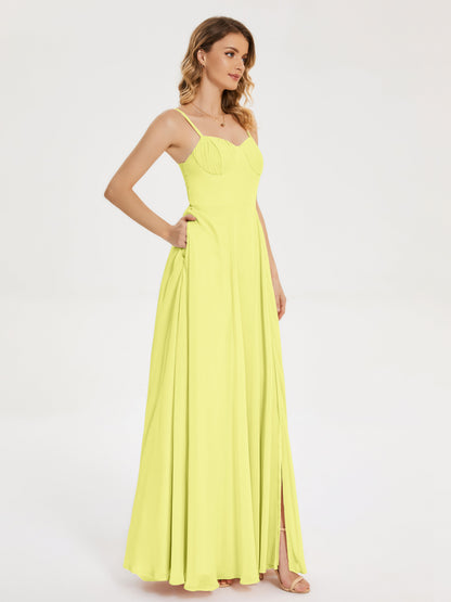 Ruth Spaghetti Straps A-line Bridesmaid Dress with Slit