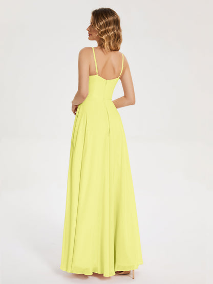 Ruth Spaghetti Straps A-line Bridesmaid Dress with Slit