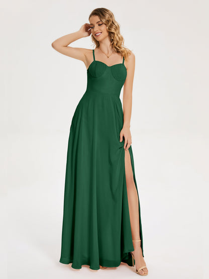 Ruth Spaghetti Straps A-line Bridesmaid Dress with Slit